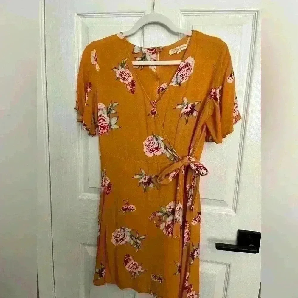 Rewind Yellow Floral Tie front mini dress